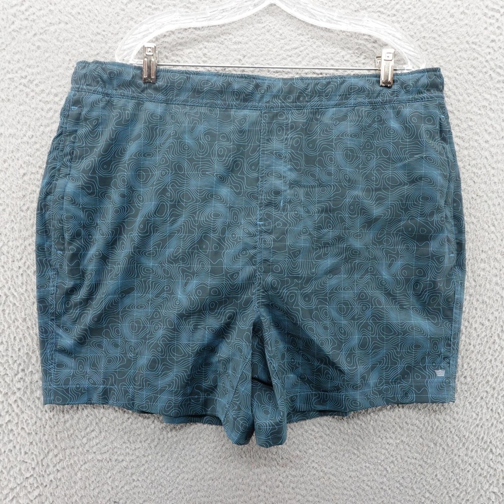 Mack Weldon Mens XXL Topographic Print Swim Trunks Blue Teal Hybrid 6" Inseam